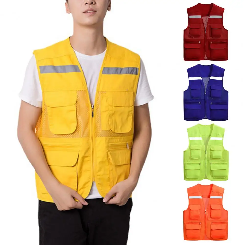 

Popular Work Vest Anti-pilling Work Waistcoat Multi Pockets Safe Outdoor Fishing Hiking Vest Jacket