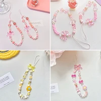 bow beaded mobile phone charm strap chain lanyard women girl jewelry accessories butterfly phone holder beads pendant decoration