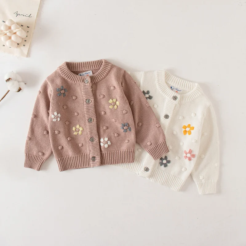 Girls' Cardigan Sweater Korean Version Children's Sweater Top Children's Girl Baby Three-dimensional Flower Foreign Style Coat
