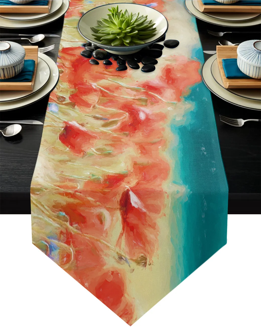 

Oil Painting Style Red Poppy Luxury Table Runner for Dining Table Pop Wedding Table Decoration Fashion Table Cloth for Kitchen