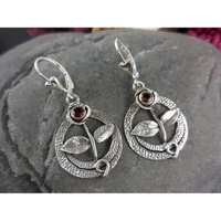 vintage silver color round branch flower earrings fashion ladies inlaid red stone engagement gift