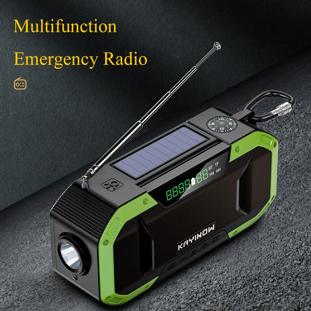 Portable BT FM/AM Radio IPX6 Waterproof Hand Crank Solar Multifunction Emergency Bluetooth-Compatible Speaker Support SOS