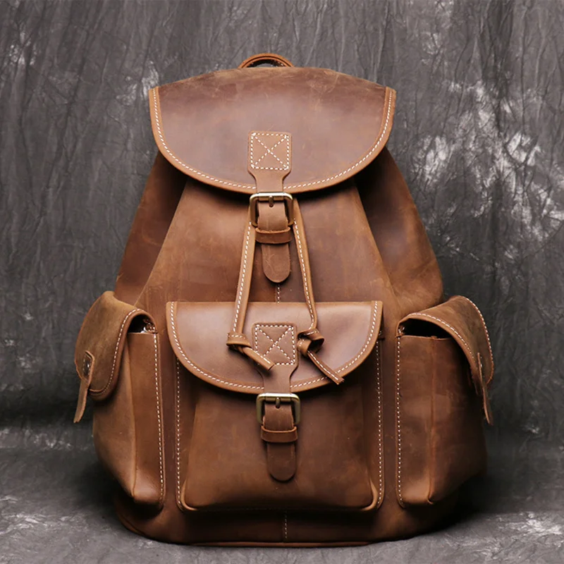 

Large Capacity Fashion Travel Backpack Men's School Bag Real Leather Vintage for Men Laptop
