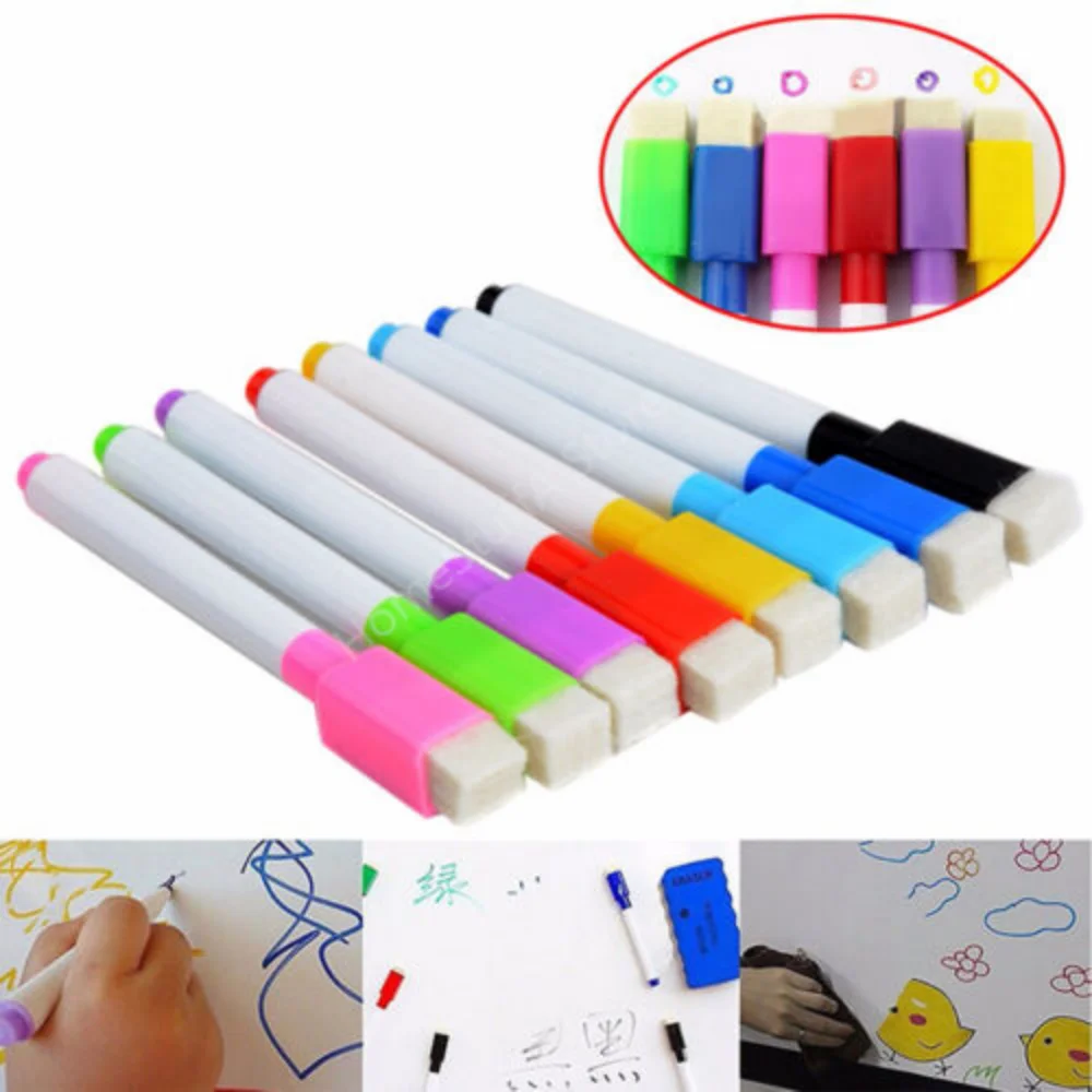 5pc Black Marker Pens Magnetic Whiteboard Dry Erase Pens Board Marker Writing Record Message Memo Pad Fridge Magnets Kid Gift