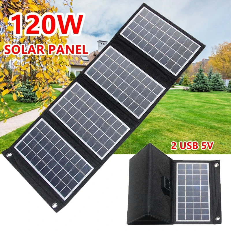 120W/100W/70W Foldable Solar Panel USB 5V Fast Charge Waterproof for Cell Phone Outdoor Camping Tourism Fishing Solar Power Bank