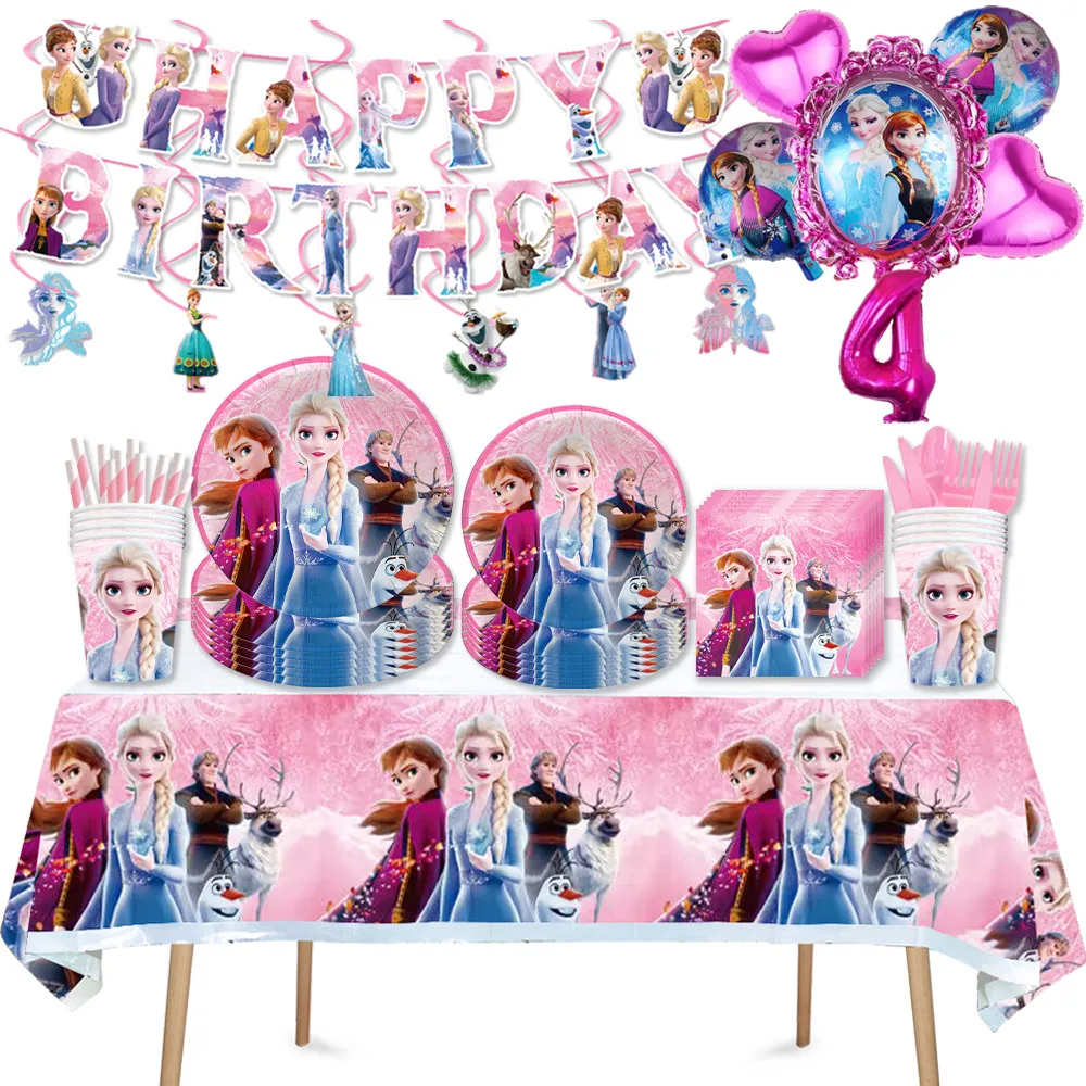 

Pink Frozen Elsa Birthday Party Supplies Princess Cups Plates Napkins Banner Tablecover Girls Baby Shower Decoration Serves10