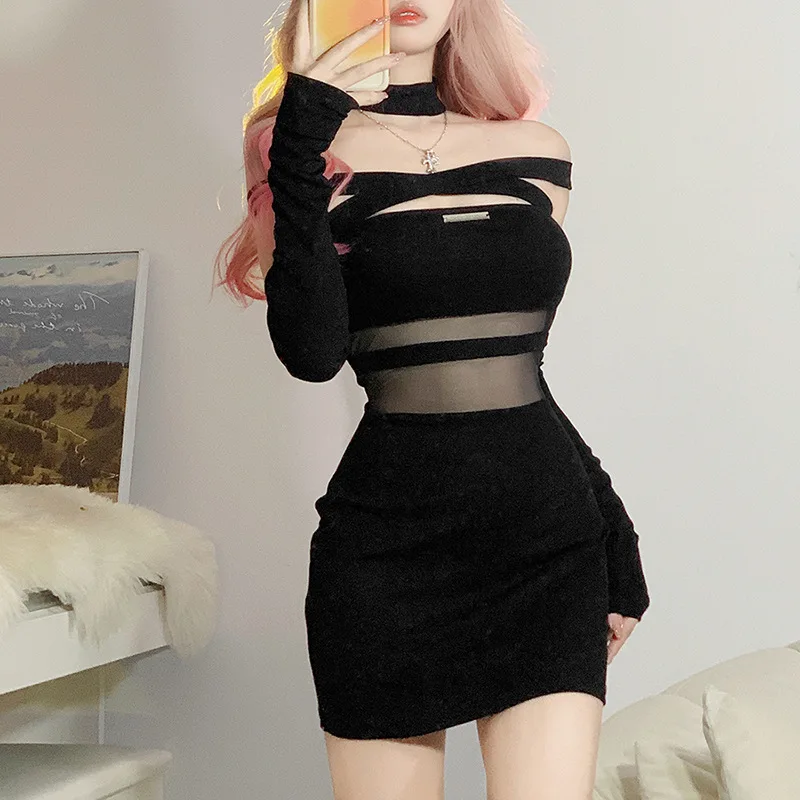 

Perspective Mature Nightclub Hot Charm Feminine Black Mysterious Women's Corset Dress Sexy dress High Street Soft Elastic Tulle