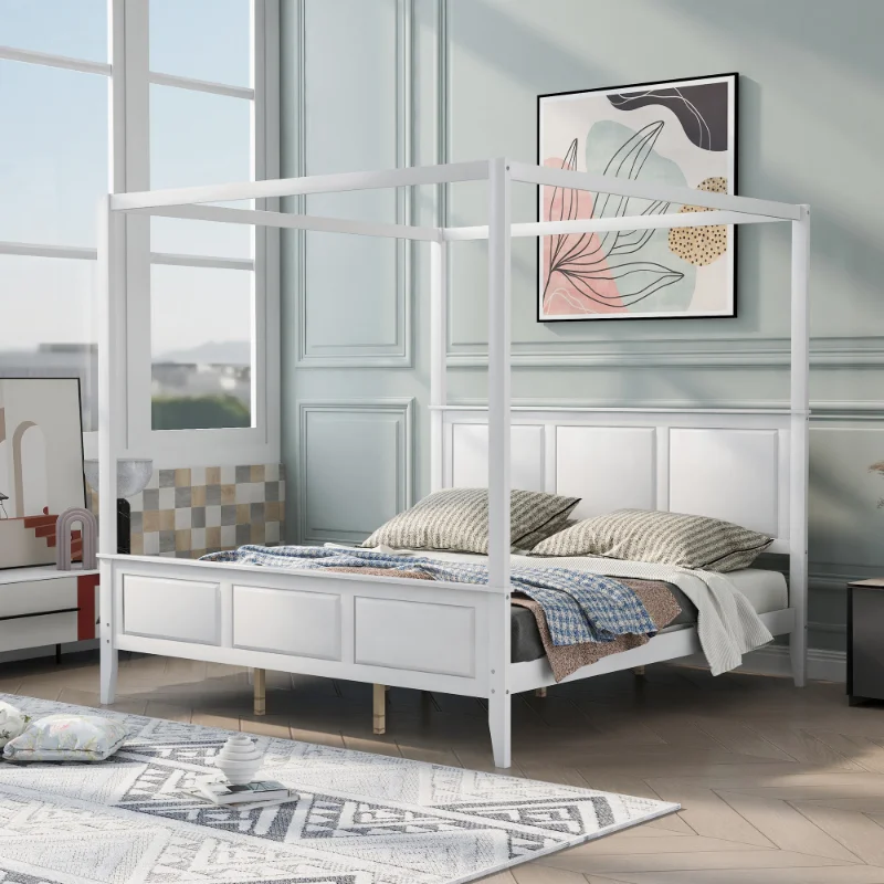 Platform Bed With Headboard And Footboard\ With Slat Support Leg，white White Pine [us Stock]