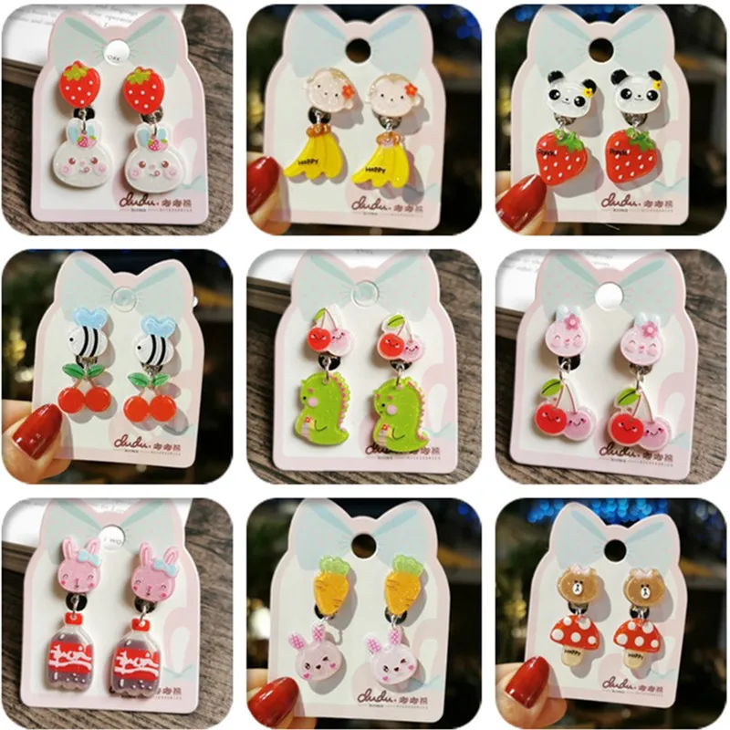 

Симпатичные серьги с мультяшными животными, Детские клипсы без проколотых ушей, праздничные детские серьги на день рождения, подарки, женск...