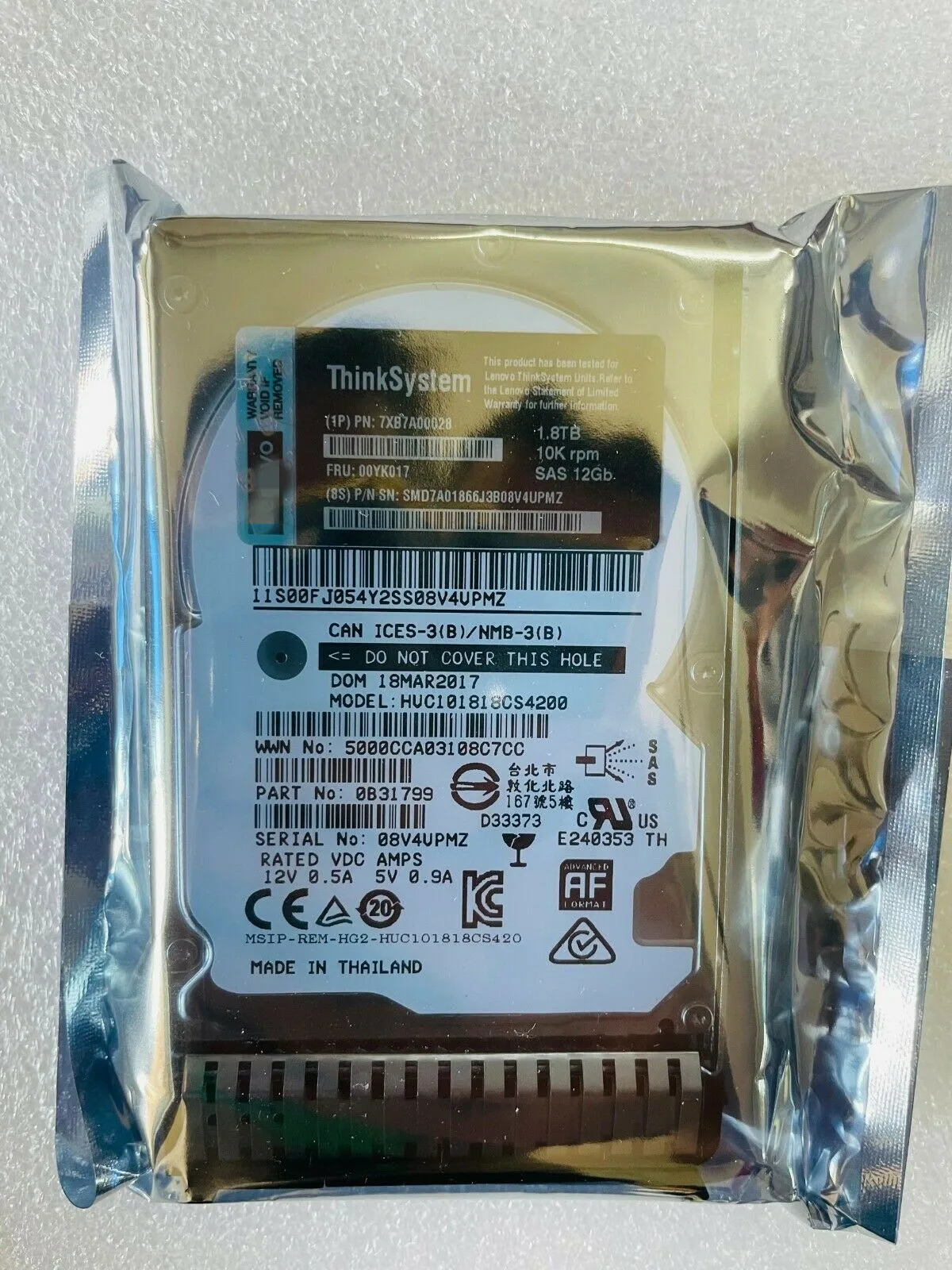 

FOR Lenovo 7XB7A00028 2.5" 1.8TB 10K SAS 12Gb Hot Swap 512e HDD 00YK017