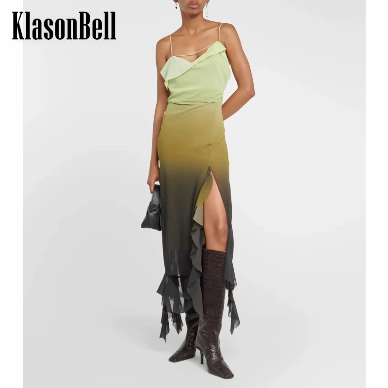 

7.4 KlasonBell Fashion Sexy Backless Irregular Ruffle Hem Gradient Suspender Dress Women