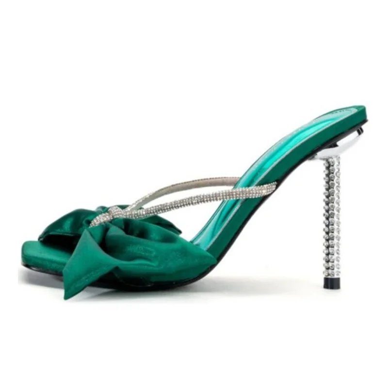 

Crystal Butterfly-Knot Women's Sandals Metal Rhinestone Heel Shoes New Summer Stripper Shoes Peep Toe High Heels Ladies Slippers