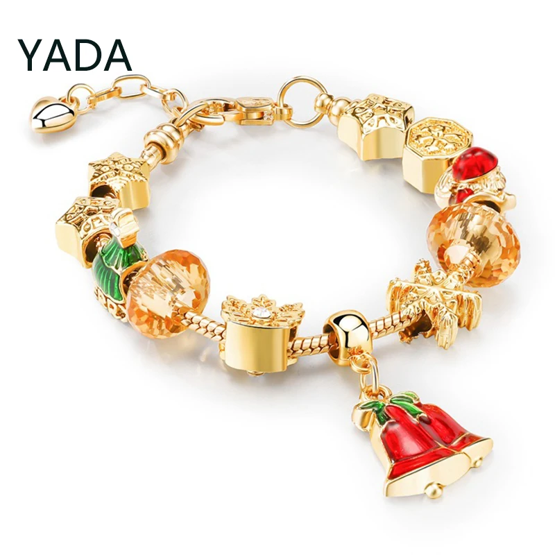 

YADA Fashion Christmas Bell Bracelets Bangles For Women Christmas Santa Claus Bracelets Charm Crystal Jewelry Bracelet BT220034