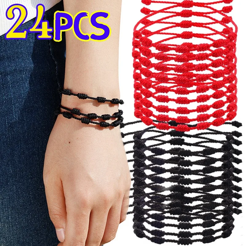 24 шт. 7 узлов красный черный браслет ручной работы для пары счастливый амулет коса