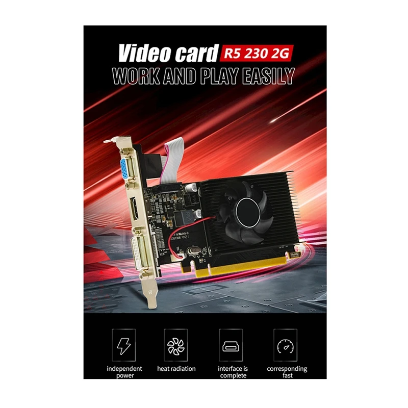 1 шт., видеокарта R5 230, 2 Гб, GDDR3, Черная