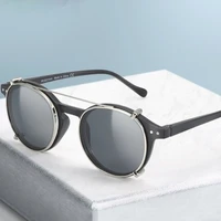 zenottic retro steampunk round clip on sunglasses men women double layer removable polarized uv400 lens sun glasses with box