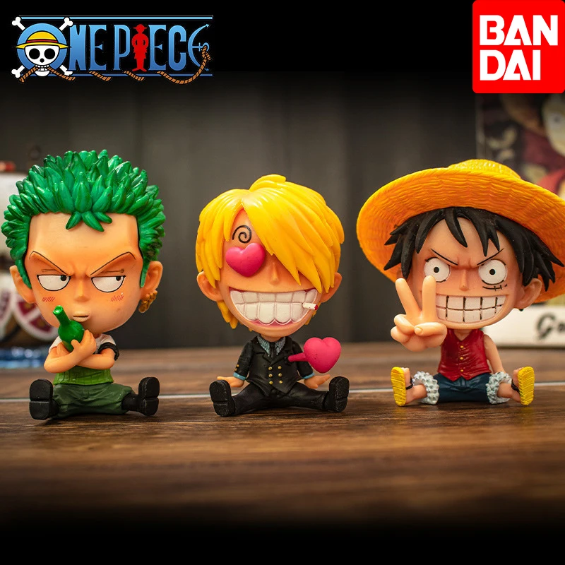 

BANDAI One Piece Luffy Nami Chopper Sanji Robin Cute Anime Characters Pvc Car Decoration Characters Ace Ranky Usopp Models