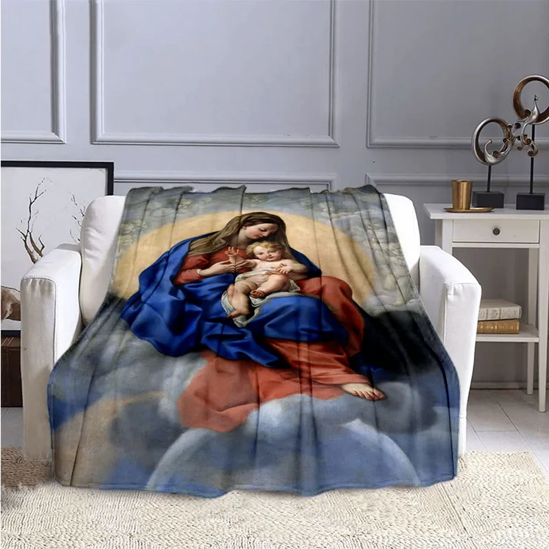 

3D Christianity Pattern Flannel Throw Blankets Blessed Fashion Religion Soft Warm Sofa Couch Bed Decor Believer Gift Virgin Mary