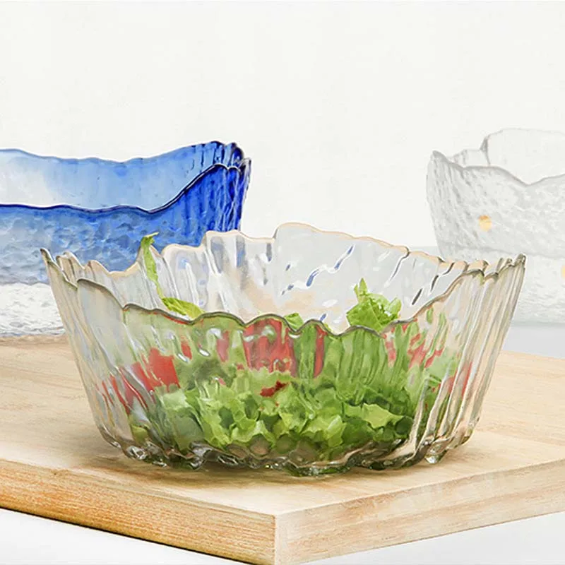 

Korean Fruit Tray Glass Bowl Irregularity Big Capacity Tableware Salad Soup Glass Bowl Dessert Container Dinnerware Home decor