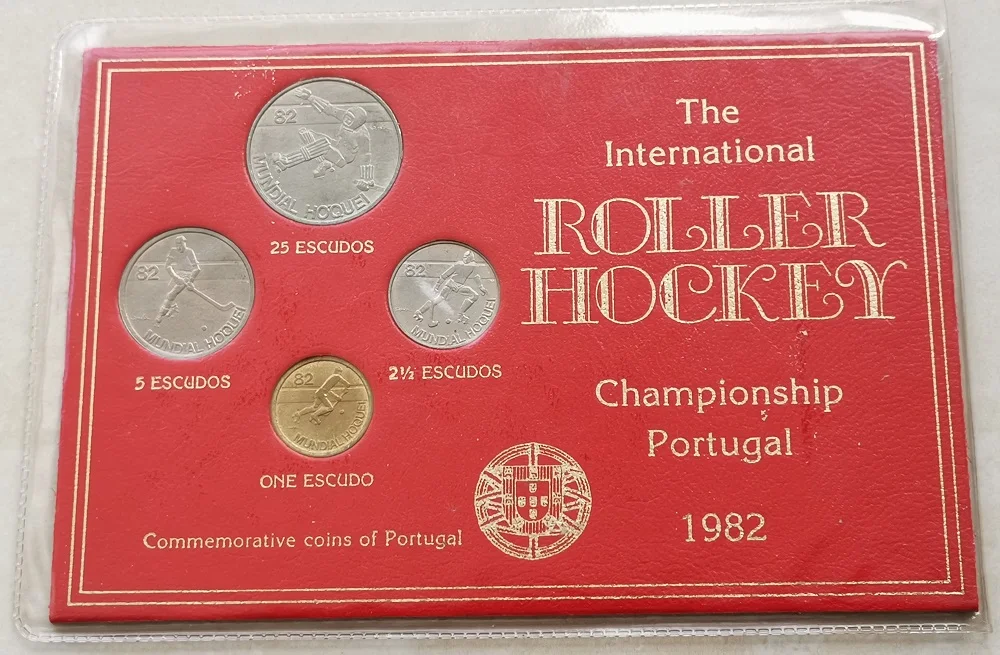 

Portugal 1982 Ice Hockey World Championship Commemorative Coin 4 Pieces a Set of All 1-25 Escudos 100% Original