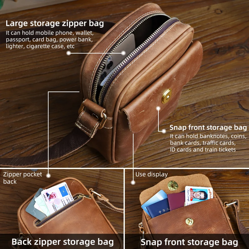 2022 New Genuine Leather Men's Messenger Bag Vintage Shoulder Bags High Quality Male Crossbody Bag Cross Body Pack For Travel