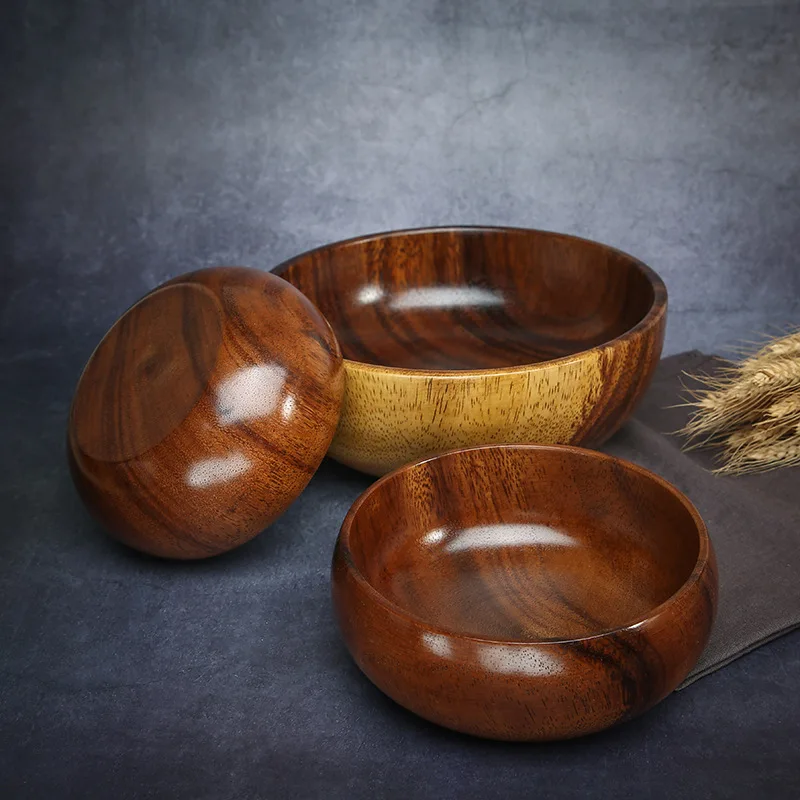 

Nature Wooden Bowl Japanese Style Wooden Tableware Household Basin Fruit Plate Salad Bowl Wooden Soup Bowl