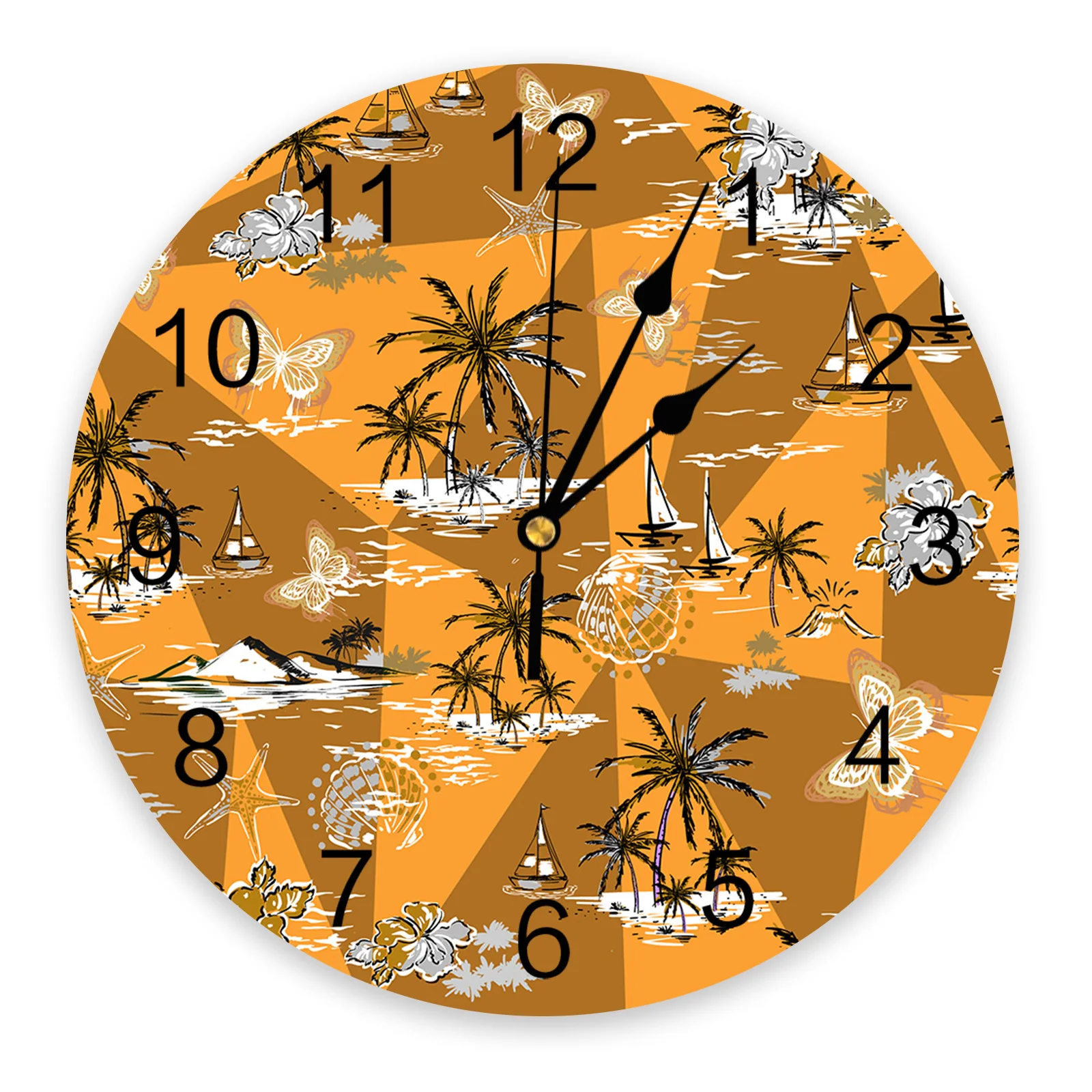

Цветы, бабочки, деревья, парусники, лодки, волны, большие настенные часы, декор для столовой, ресторана, кафе, круглые Настенные часы, украшен...