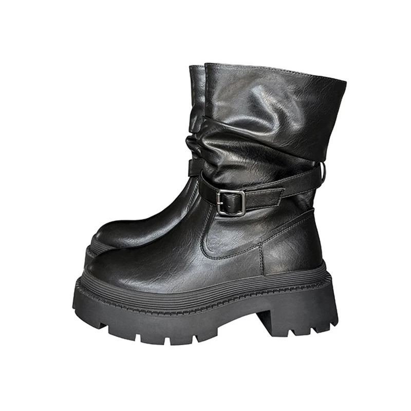 Женские ботильоны на плоской подошве и платформе новые кожаные плиссированные