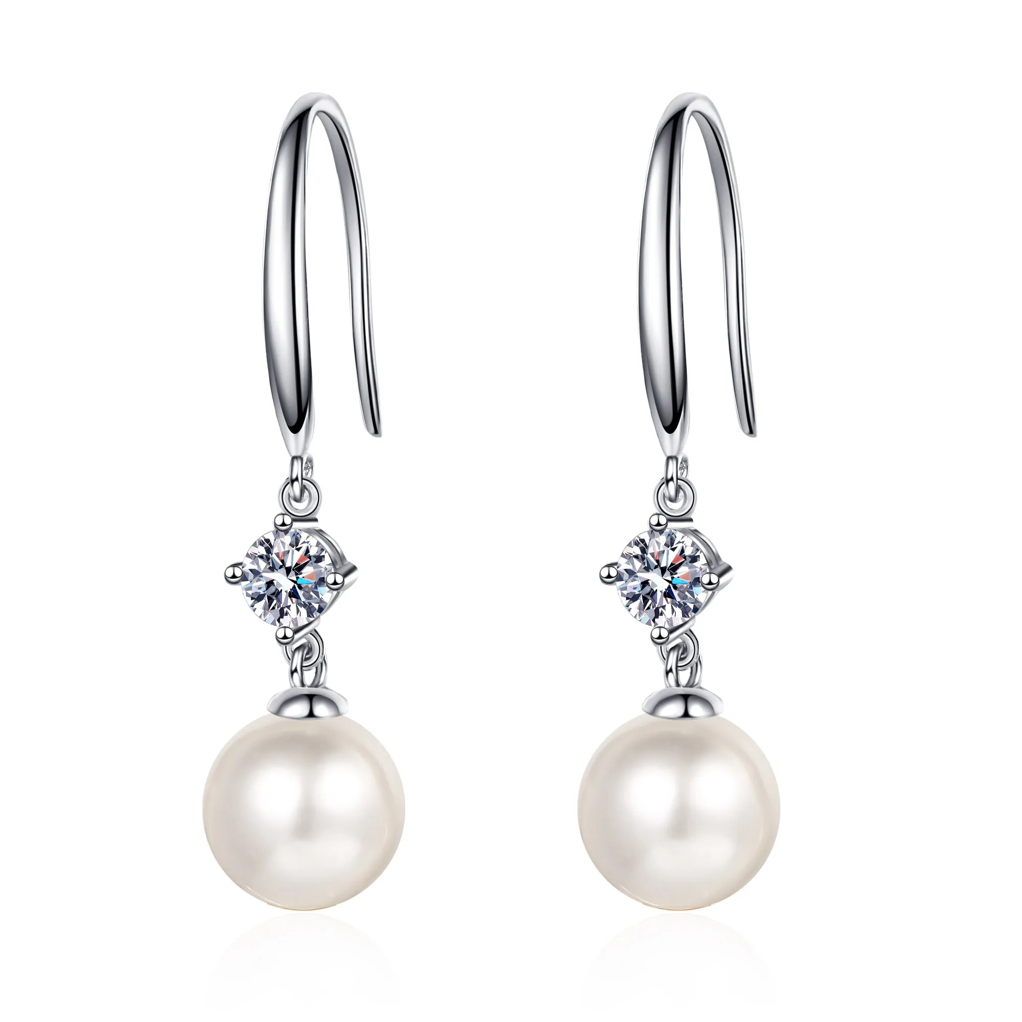 

Fashion Pearl Inlaid Ear Hook 60Cents VVS D Moissanite Diamond Silver 925 Earrings For Girl