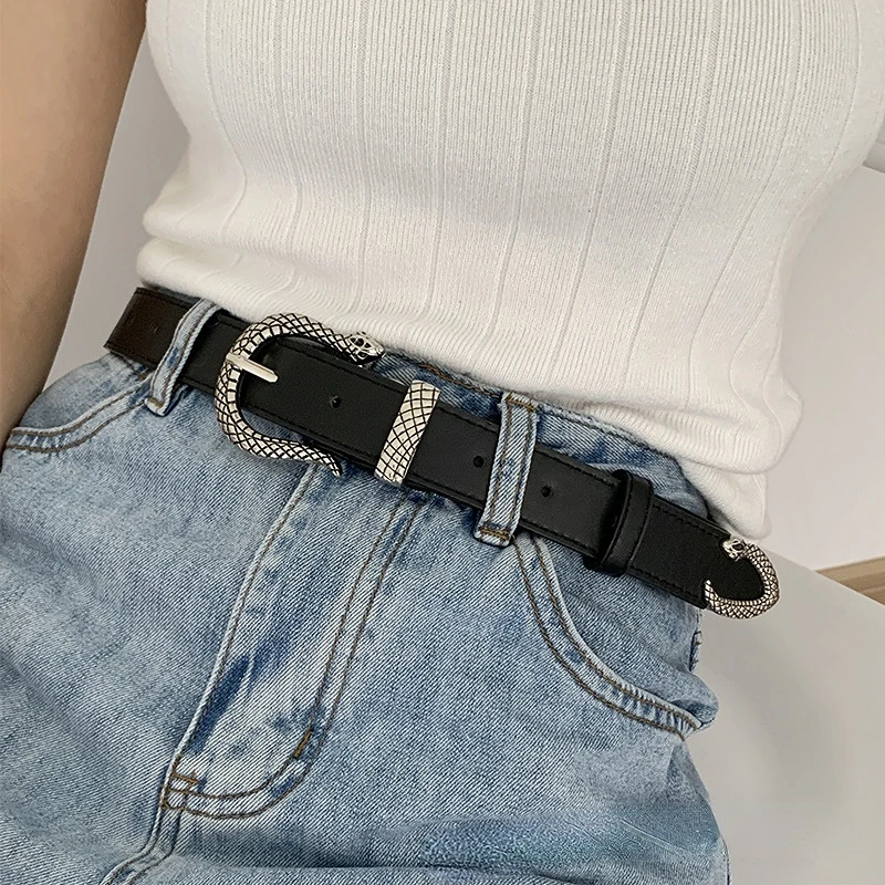 110cm Female Fashion Belt Simple Metal Buckle Belt for Women Black Suit Jeans Clothing Accessories
