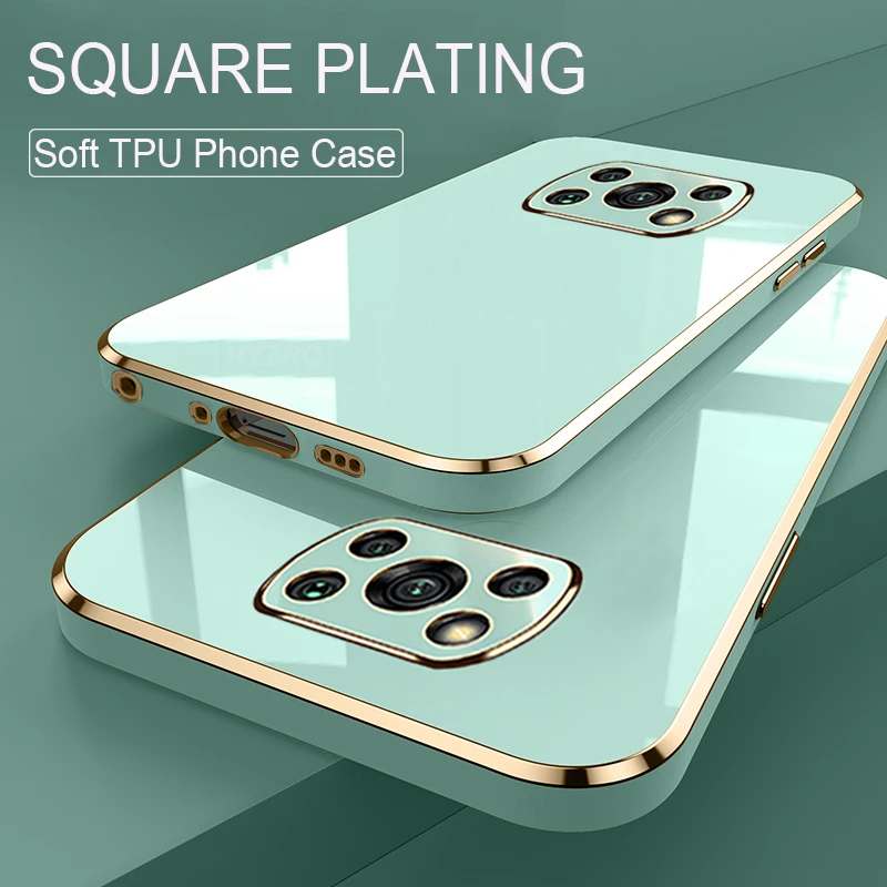 luxury square plating case for xiaomi poco x3 pro x3 nfc soft tpu camare protection shockproof phone cover coque funda free global shipping
