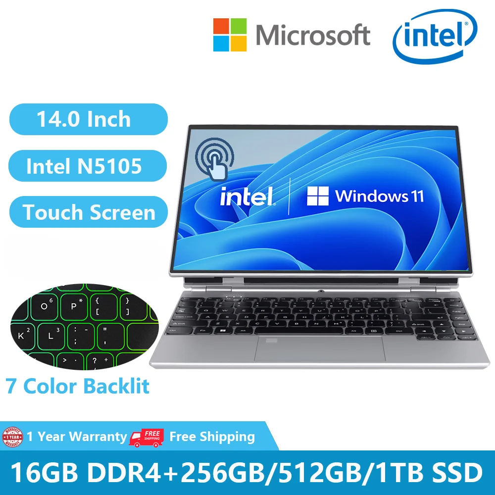 Greatium G150S Touch Screen Laptop Tablet Gaming Notebook Windows 11 Office 14 "Intel N5105 16Gb Ram 1Tb M.2 Computer Netbook