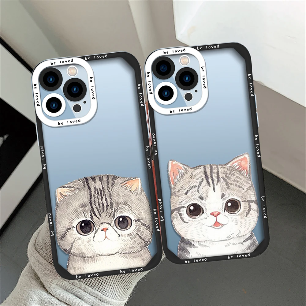 

Cute Funny Cat Soft Phone Case for iPhone 14 13 11 12 Pro Max Mini 7 8 Plus XS XR X Shockproof Silicone Back Cover Clear Fundas