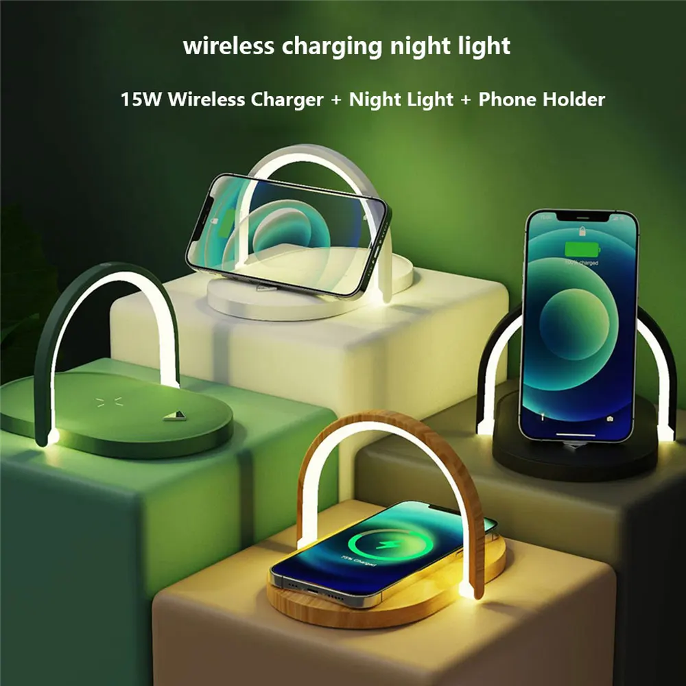 

LED Table Lamp 15W Wireless Charger With Phone Holder DC5V USB Charging LED Desk Lamp Adjustment Bedroom Bedside Light