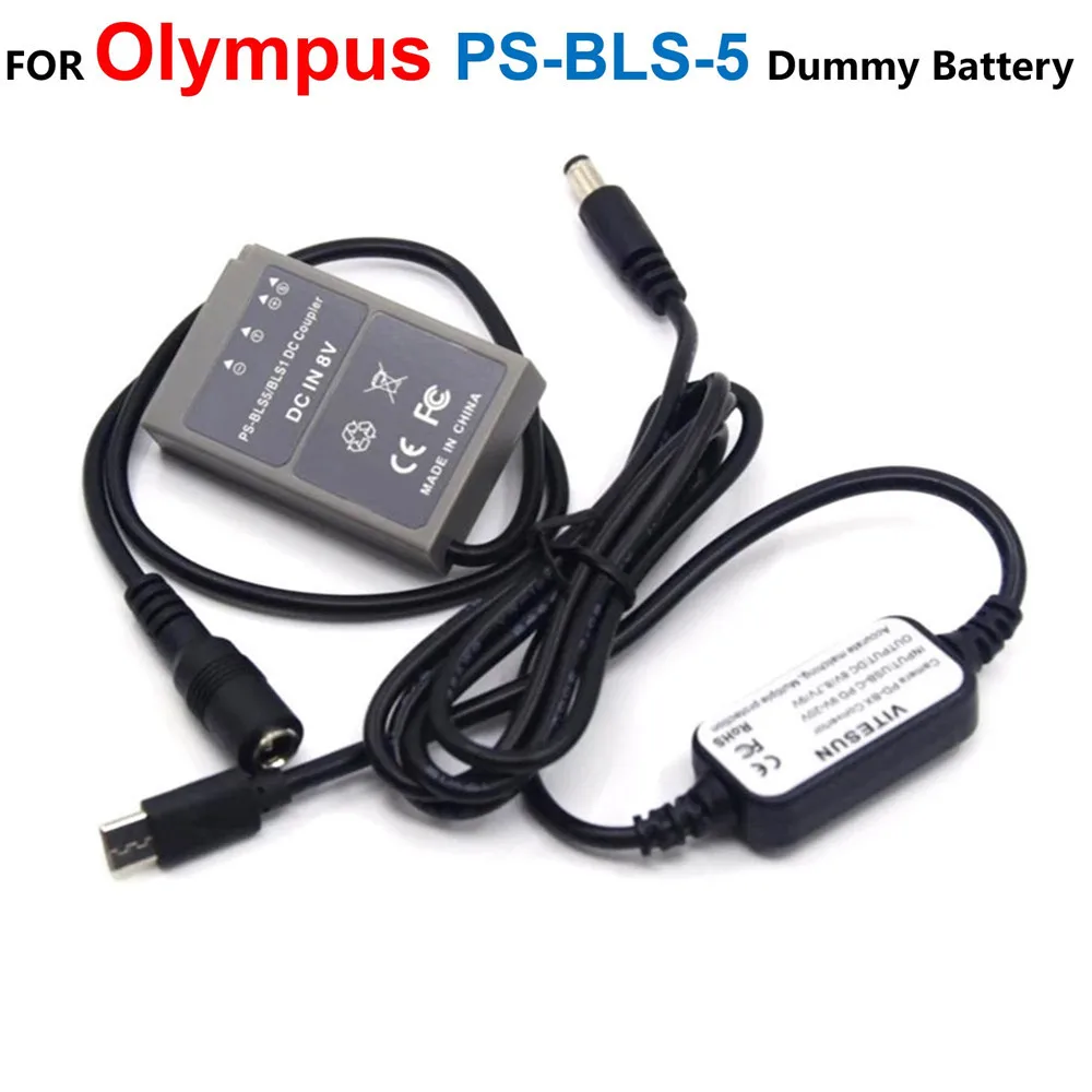 

PS-BLS-5 BLS5 Fake Battery+USB C PD Power Cable Adapter For Olympus PEN E-PL7 E-PL5 E-PM2 Stylus1 1S OM-D E-M10 E-M10 Mark II