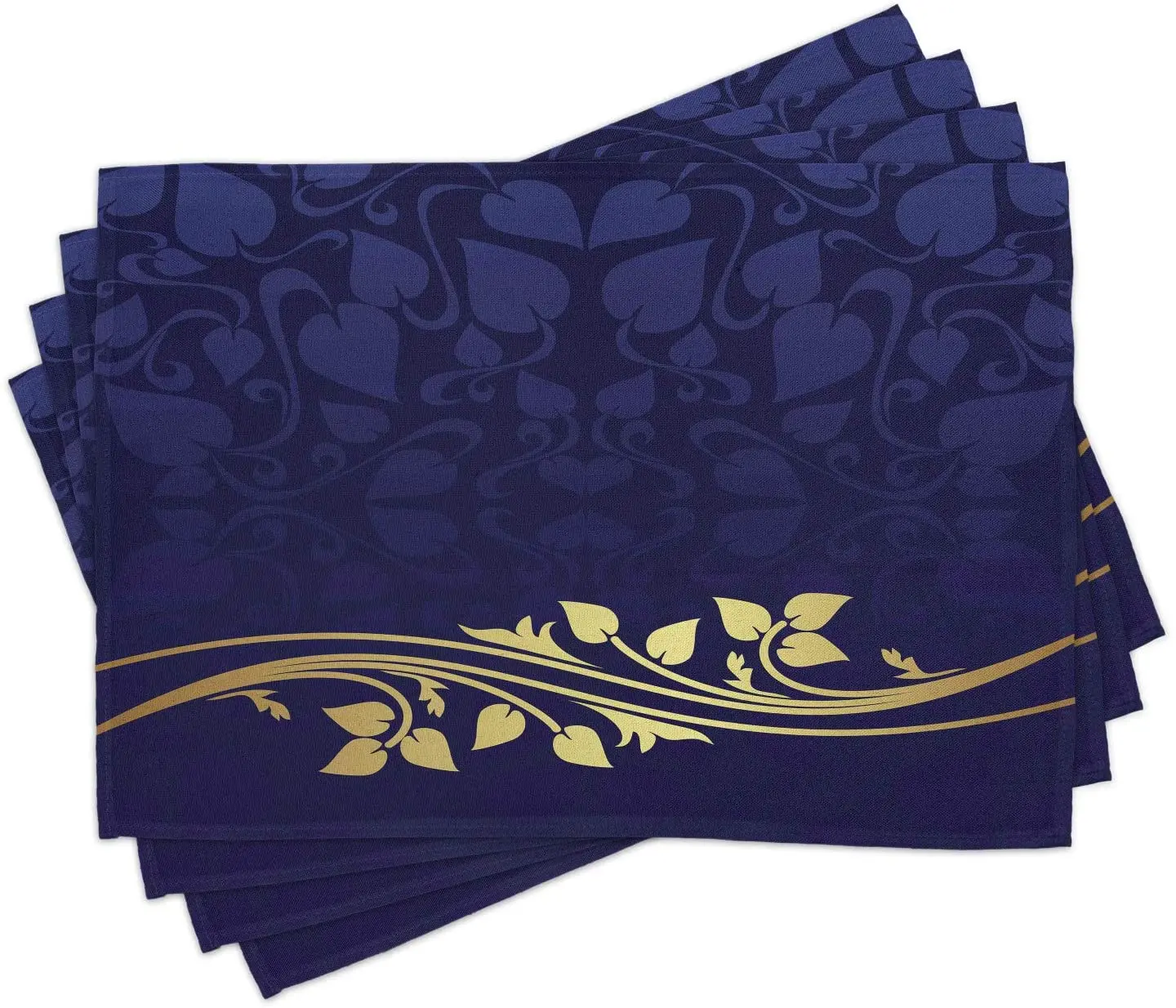 

Indigo Purple Floral Place Mats Set of 4 Romantic Royal Leaf Pattern Yellow Colored Blossoming Branch Leaves Washable Placemats