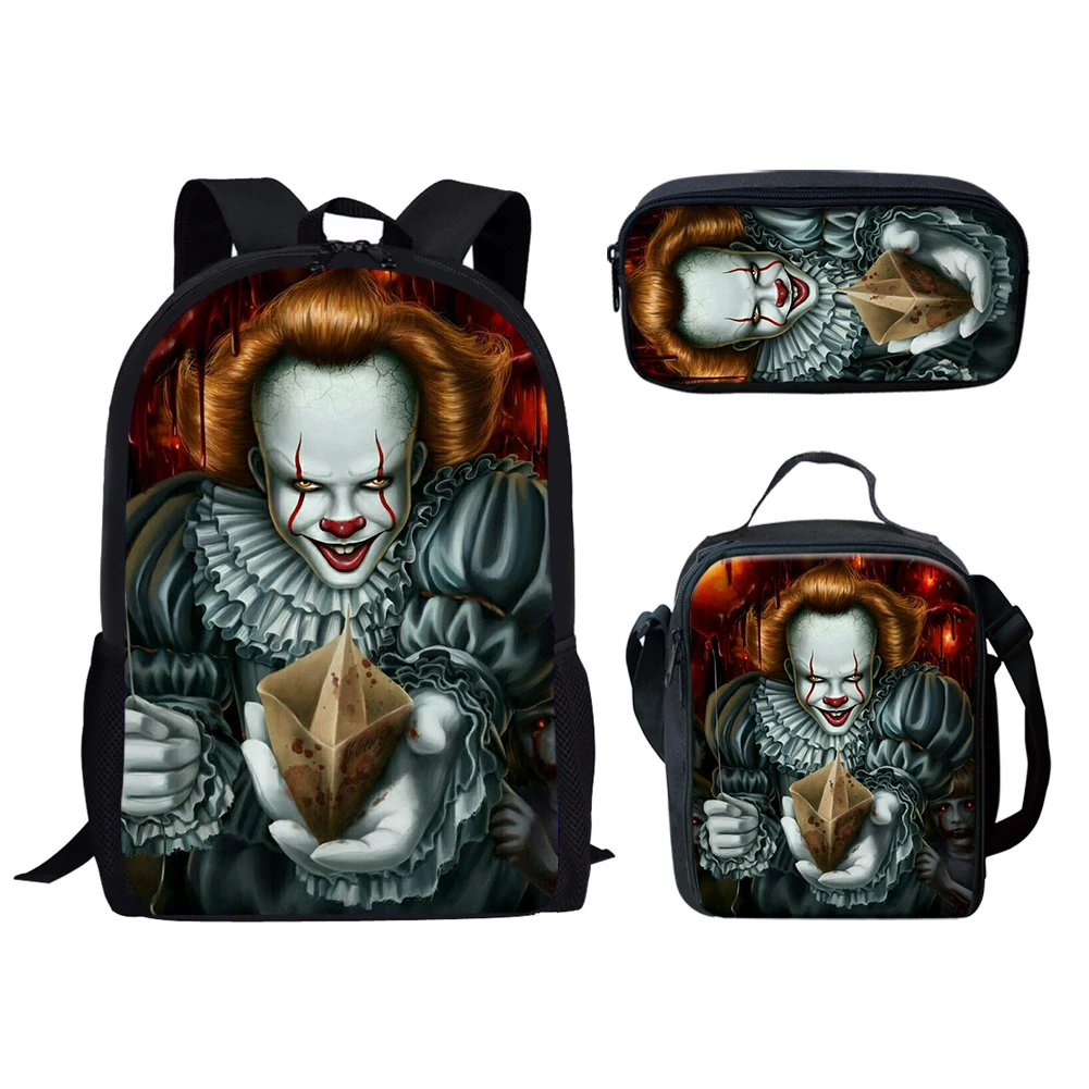 

FORUDESIGNS Horror Movie Stephen King's It Clown Pattern Student Kid Backpack 3Pcs Teenage Boys Girls School Bag Set Daily Bolsa