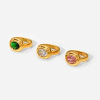 18k real gold rings women men finger jewelry stainless steel unadjustable rings colorful oval rhinestone club metal rings