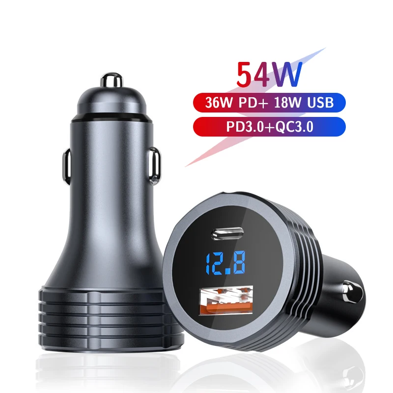 

Автомобильное зарядное устройство Dual USB & Type-C PD Адаптер Штекер прикуривателя СВЕТОДИОДНЫЙ вольтметр для всех типов мобильных телефонов Быс...