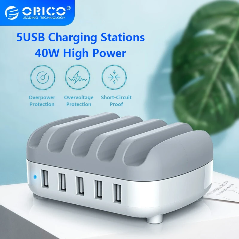 

ORICO DUK 5 Ports USB Charger Station Dock with Holder 40W 5V2.4A Charging Free USB Cable for iphone Samsung Xiaomi PC Tablet