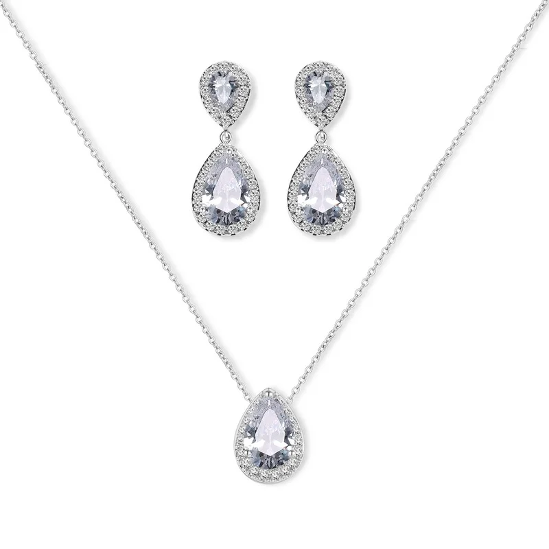 

2022 New Exquisite Elegant Teardrop Zircon Pendant Necklaces Earrings for Women Luxury Quality Jewelry Sets Birthday Party Gifts