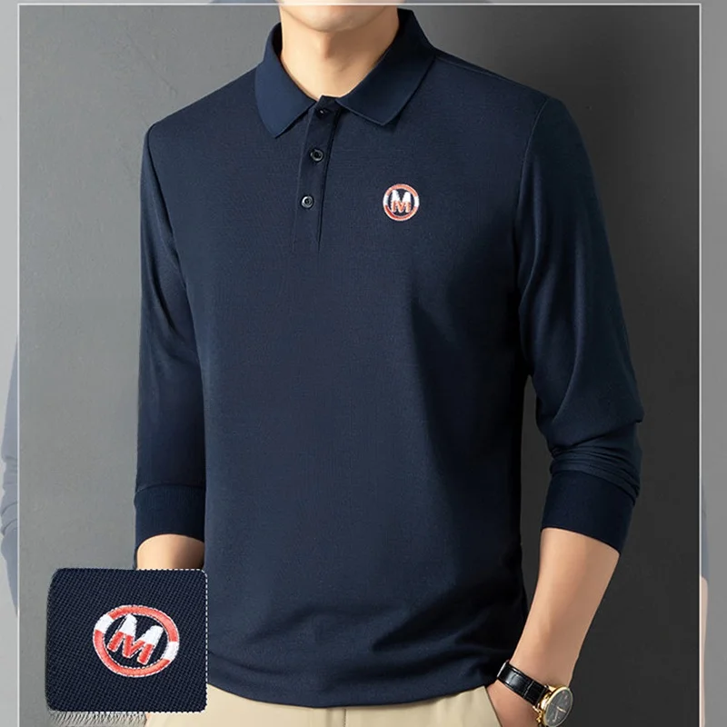 2024 мужская весенне-осенняя новая футболка с лацканами высокая вес повседневная