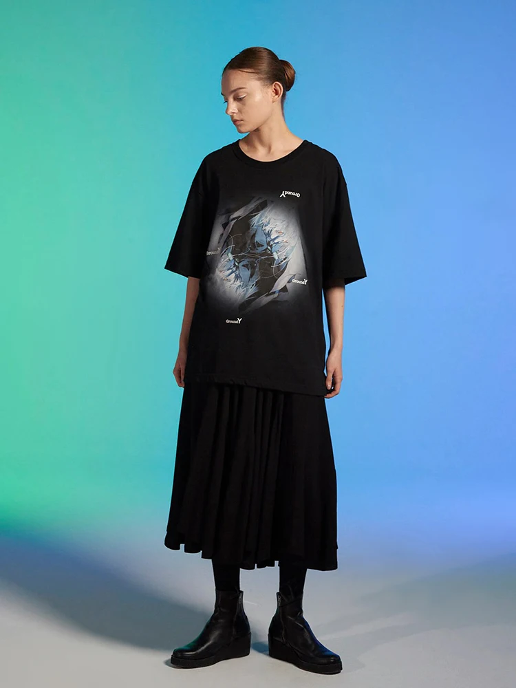 

Y3 Темный стиль свободная футболка с коротким рукавом Yohji Yamamoto с коротким рукавом мультяшный дизайн Y Co фирменная футболка для влюбленных женская футболка