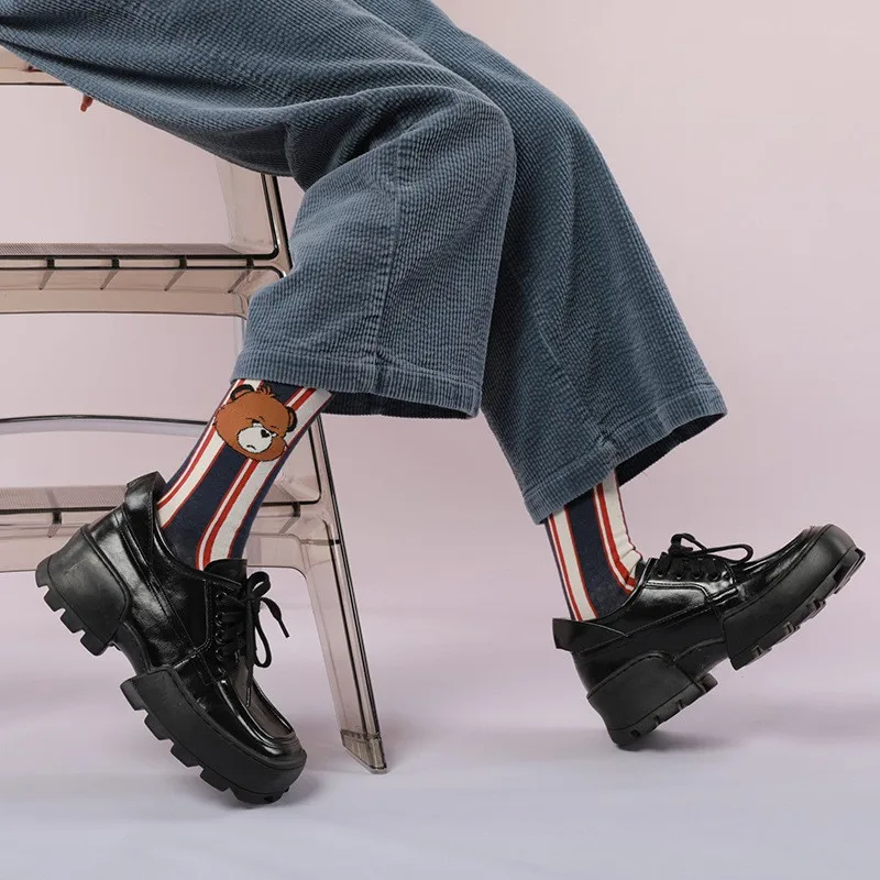 5 Pairs of high quality cotton women's socks medium socks Bear striped socks women's socks casual socks personality socks