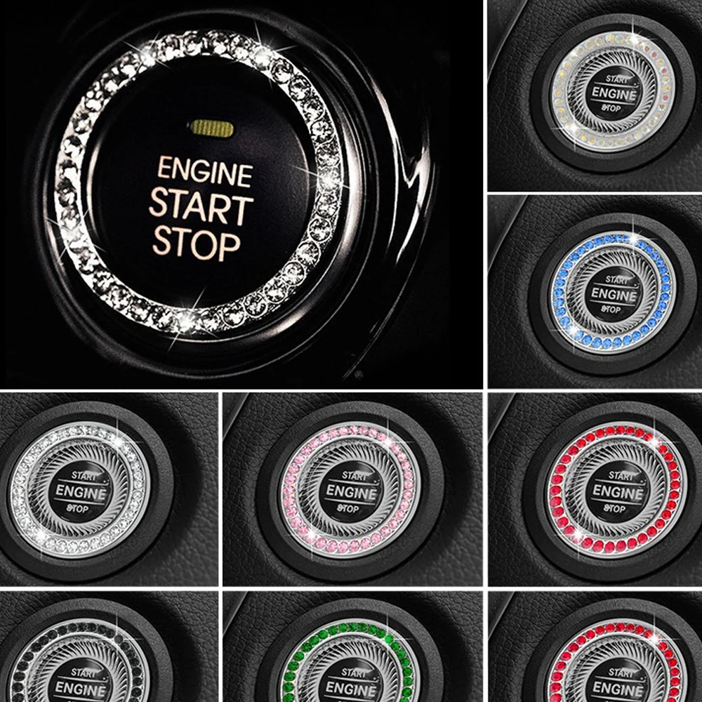

Кристальные Стразы Украшения для автомобиля декоративные аксессуары кольцо наклейка кнопка запуска автомобиля декоративные алмазные стр...