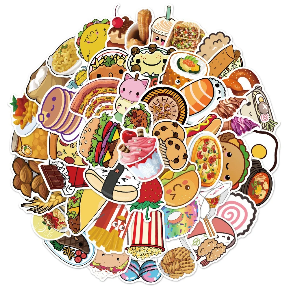 

10/30/50PCS Cute Food Burger French Fries Gourmet Sticker Decoration Luggage Laptop IPad Skateboard Waterproof Sticker Wholesale