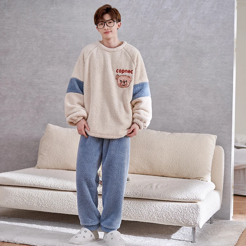 FUNISHI Men's pijama Pajama Set Winter Pajamas Plus Size 4XL Cartoon Loose Version Inspissate Flannel Pullover Sleepwear