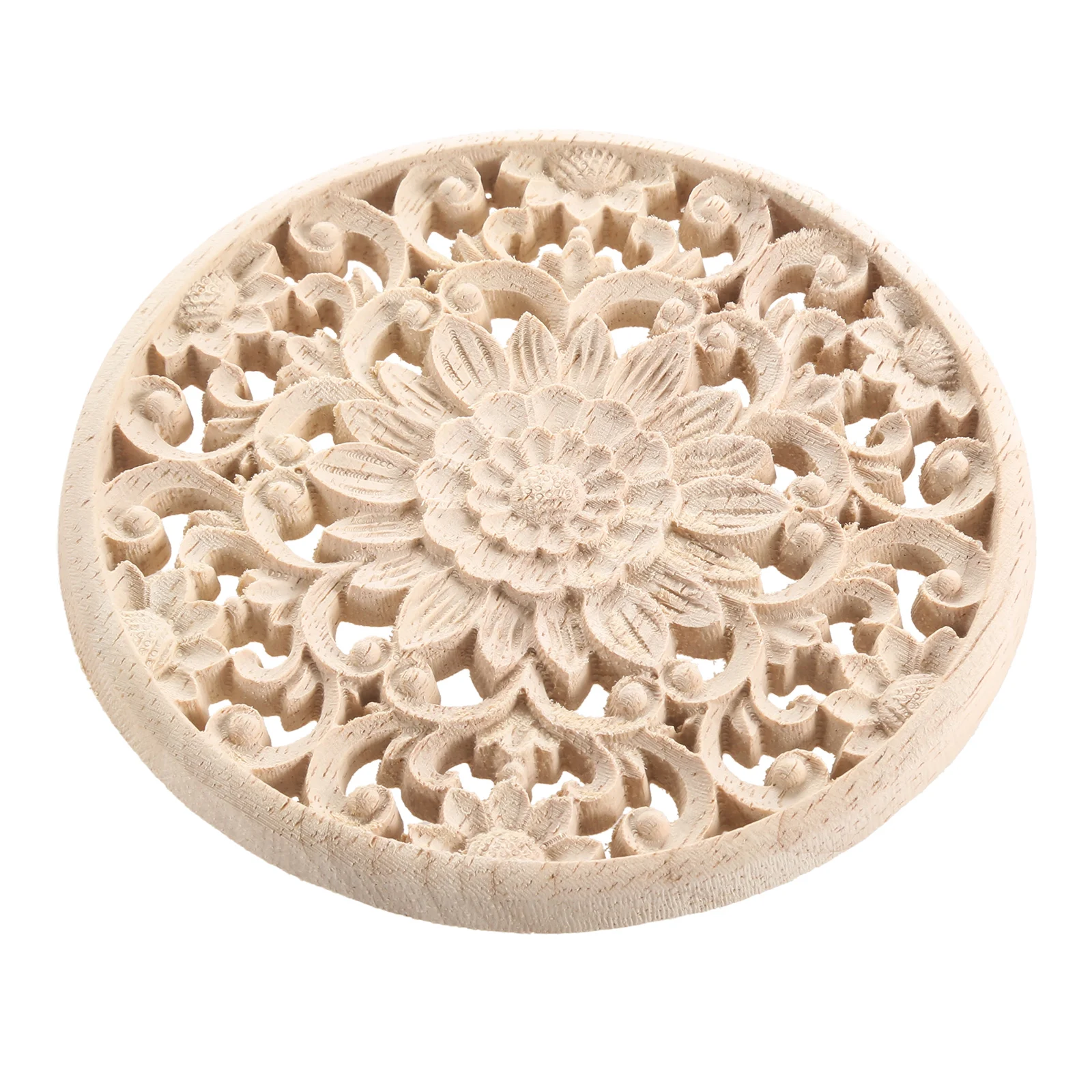 

1 pc Natural wood unpainted Floral Wooden Carved Woodcrafts wall decorations for Wall Door Furniture Cabinet 12/15/20cm