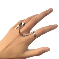 cross butterfly chain finger rings open adjustable ring free size alloy punk vintage hip hop multi layer rings women girls