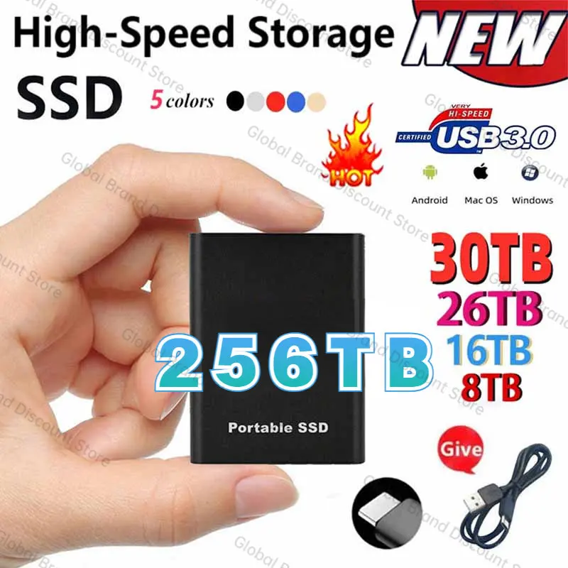 

64tb SSD Portable High Speed Transfer 2TB 8TB 16TB External Hard Disk USB Type-C Interface Mass Storage Memory Device For ps5